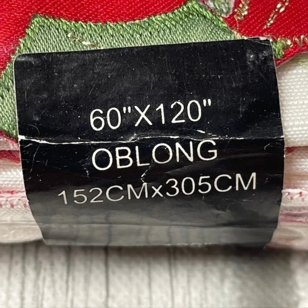 Holiday Home Christmas Poinsettia Holly Tablecloth 60